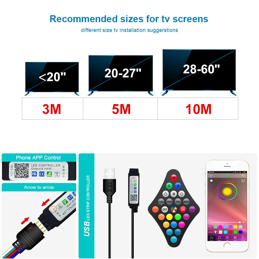 USB LED Strip Lights APP Control Color Changing Lights
